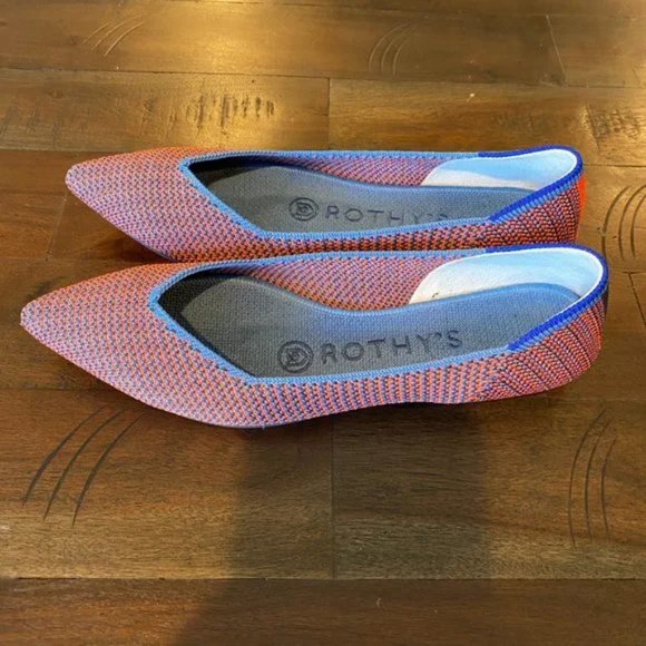 Rothy’s The Point Flat Shoes Orange Blue Striped Women's Size 5 - Picture 6 of 16